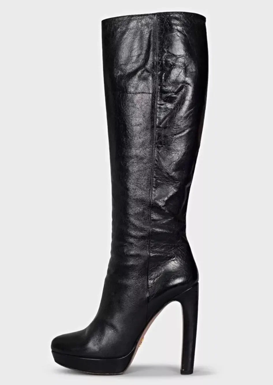 PRADA Black Leather Knee-High Boots — EU 38